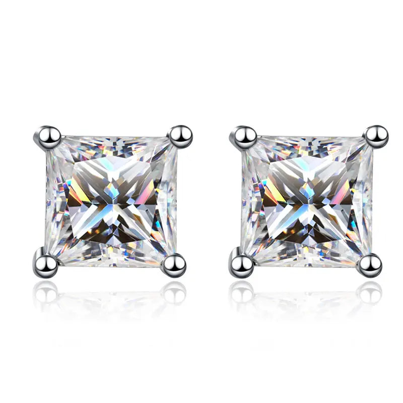 D Color Princess Cut Moissanite Earring s925 Sterling Sliver Plated with 18k White Gold Earrings for Women Fine Jewelry