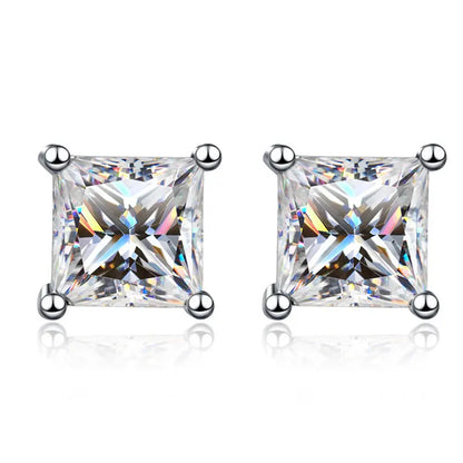 D Color Princess Cut Moissanite Earring s925 Sterling Sliver Plated with 18k White Gold Earrings for Women Fine Jewelry