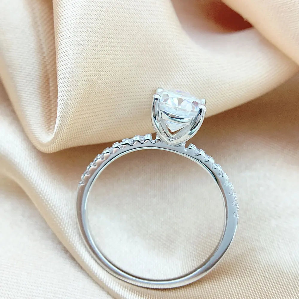 Oval Cut Moissanite Ring S925 Sterling Sliver Plated 18k White Gold Wedding Engagement Rings For Women