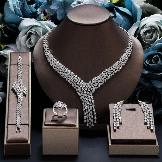 Bridal Zirconia Full Jewelry Set for Ladies Party Luxury Dubai Nigeria CZ Crystal Wedding Necklace Set