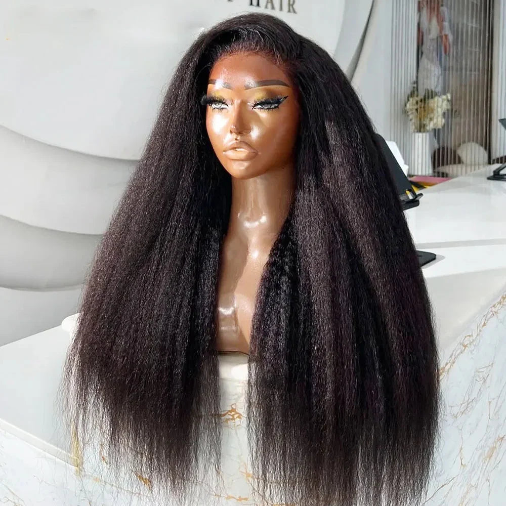 250% Density Kinky Straight Wig Made from Human Hair Featuring a 13X4 HD Lace Front Ideal for Women This Glueless Frontal Wig