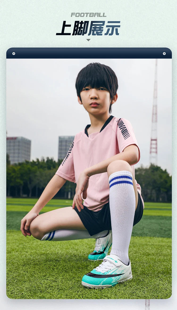 Kids TF Turf Soccer Shoes Child Outdoor Athletic Training Sports Footwear Pink Black Green 3 Colors Available for Boys Girls