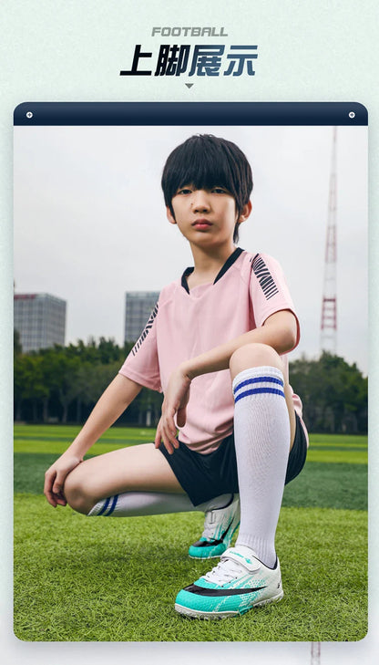 Kids TF Turf Soccer Shoes Child Outdoor Athletic Training Sports Footwear Pink Black Green 3 Colors Available for Boys Girls