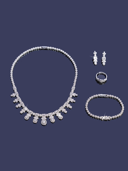Luxury Cubic Zirconia Necklace Bracelet Earrings And Ring 4pcs Dubai Full Jewelry Set For Women