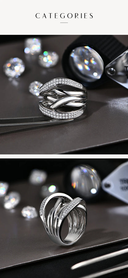 S925 Sliver Moissanite Rings for Women 18K Plated D Color VVS1 Diamond Crossover Wedding Band Party Fine Jeweley Gift