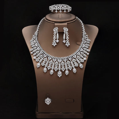 4pcs Bridal Zirconia Full Jewelry Sets For Women Party, Luxury Dubai Nigeria CZ Crystal Wedding Jewelry Sets