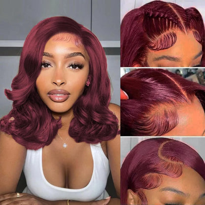 Bob Wig Human Hair 13x4 Frontal Lace Wig Body Wave HD Lace Front Wigs Human Hair Pre Plucked 99J,4/27 and natural Wigs for Women