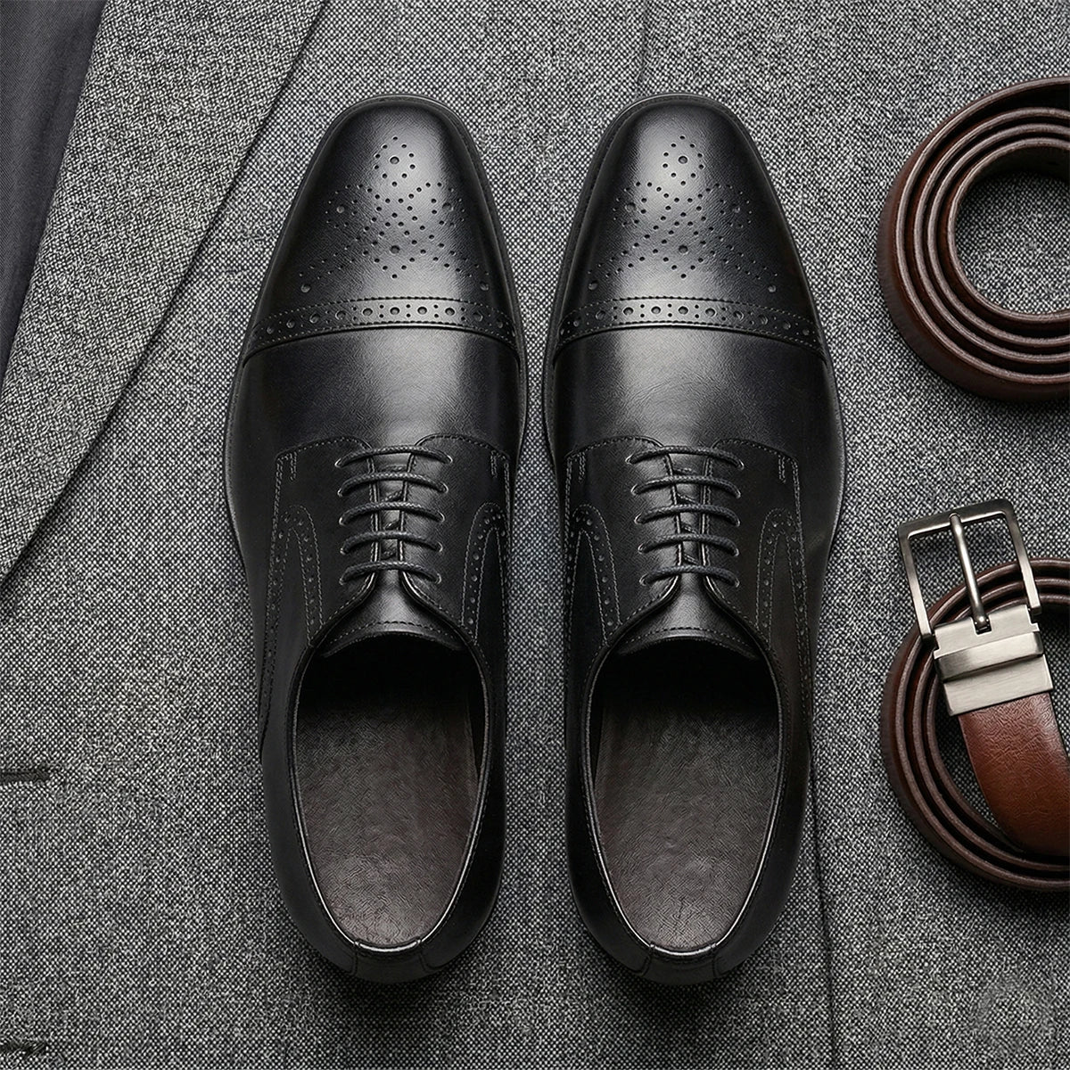 Men's First Layer Cowhide Leather Three-Joint Formal Business Dress Shoes for Office And Meeting