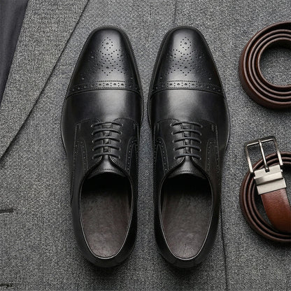 Men's First Layer Cowhide Leather Three-Joint Formal Business Dress Shoes for Office And Meeting