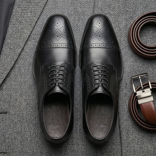 Men's First Layer Cowhide Leather Three-Joint Formal Business Dress Shoes for Office And Meeting