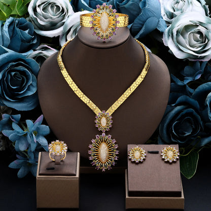 2024 Bridal Wedding Jewelry Set for Women Gold Plated Nigerian African 4pcs Jewelry Necklace Earrings Set Green Red CZ Zirconia