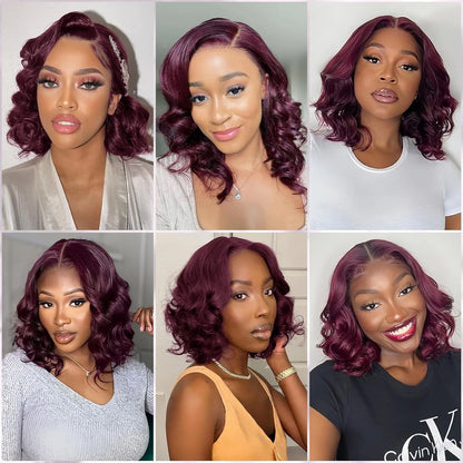 Bob Wig Human Hair 13x4 Frontal Lace Wig Body Wave HD Lace Front Wigs Human Hair Pre Plucked 99J,4/27 and natural Wigs for Women