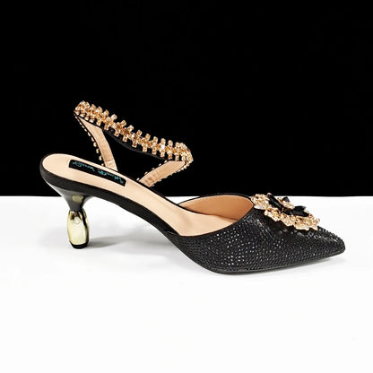 Party Perfection: Rhinestone-Embellished Heels and Gold Mini Bag for Elegant Nights
