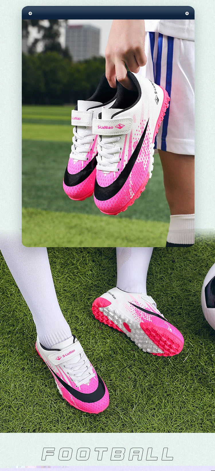 Kids TF Turf Soccer Shoes Child Outdoor Athletic Training Sports Footwear Pink Black Green 3 Colors Available for Boys Girls