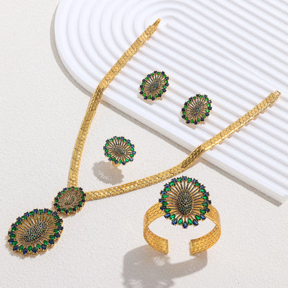 2024 Bridal Wedding Jewelry Set for Women Gold Plated Nigerian African 4pcs Jewelry Necklace Earrings Set Green Red CZ Zirconia