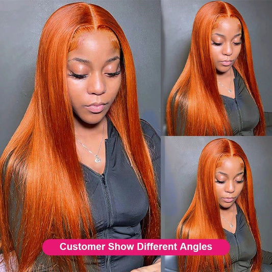 30 34 Inch Orange Ginger Lace Front Wig Human Hair 13x4 Bone Straight Frontal Wig Pre Plucked Colored Human Hair Wigs For Women