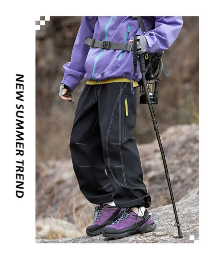 Summer Hiking Pant Autumn Outdoor Sports Waterproof Paratrooper Pants Elastic Waist Camping Trousers Solid Cycling Fishing Pants