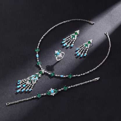 2024 New Exquisite Turquoise Dubai Jewelry Sets for Wedding Bridal Wedding Party 4 Pieces Set Accessories