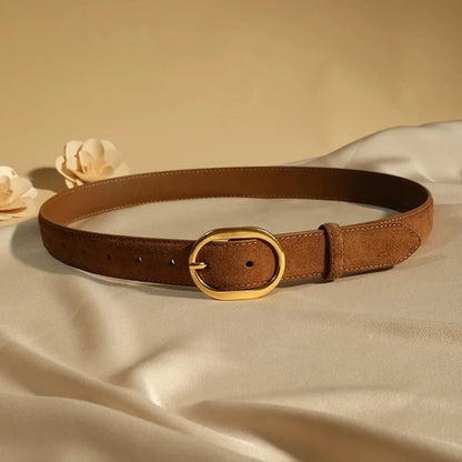 Fashion Suede Cowhide Women‘s Belts Genuine Leather 2.8cm Wide Belt Metal Buckle Women Belt Matched Dress Jeans Skinny Girdle