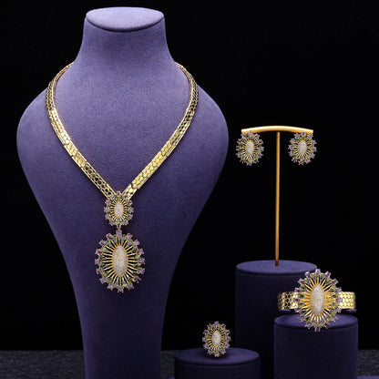 2024 Bridal Wedding Jewelry Set for Women Gold Plated Nigerian African 4pcs Jewelry Necklace Earrings Set Green Red CZ Zirconia
