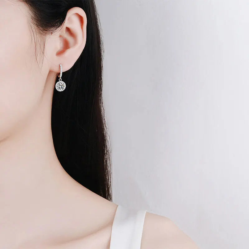 1ct D Color Moissanite Loop Earring 925 Sterling Silver Plated 18k White Gold Pendant Earring for Women Fine Jewelry