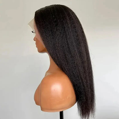 13x4 Kinky Straight Lace Front Human Hair Wig With Kinky Edges Baby Hair Glueless Yaki Straight HD Lace Frontal Wig 250% Denisty