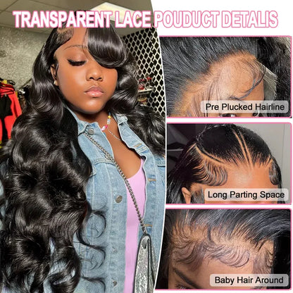 40 Inch Body Wave Human Hair Front Wig 13x6 13x4 Hd Lace Transparent Frontal wig Pre Plucked Brazilian Human Hair Wigs For Women
