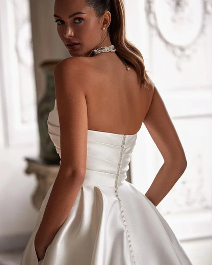Church Simple A Line Wedding Gown For Women Sweetheart Pleats Customized Wedding Dress Long Reception Party Bride Dress