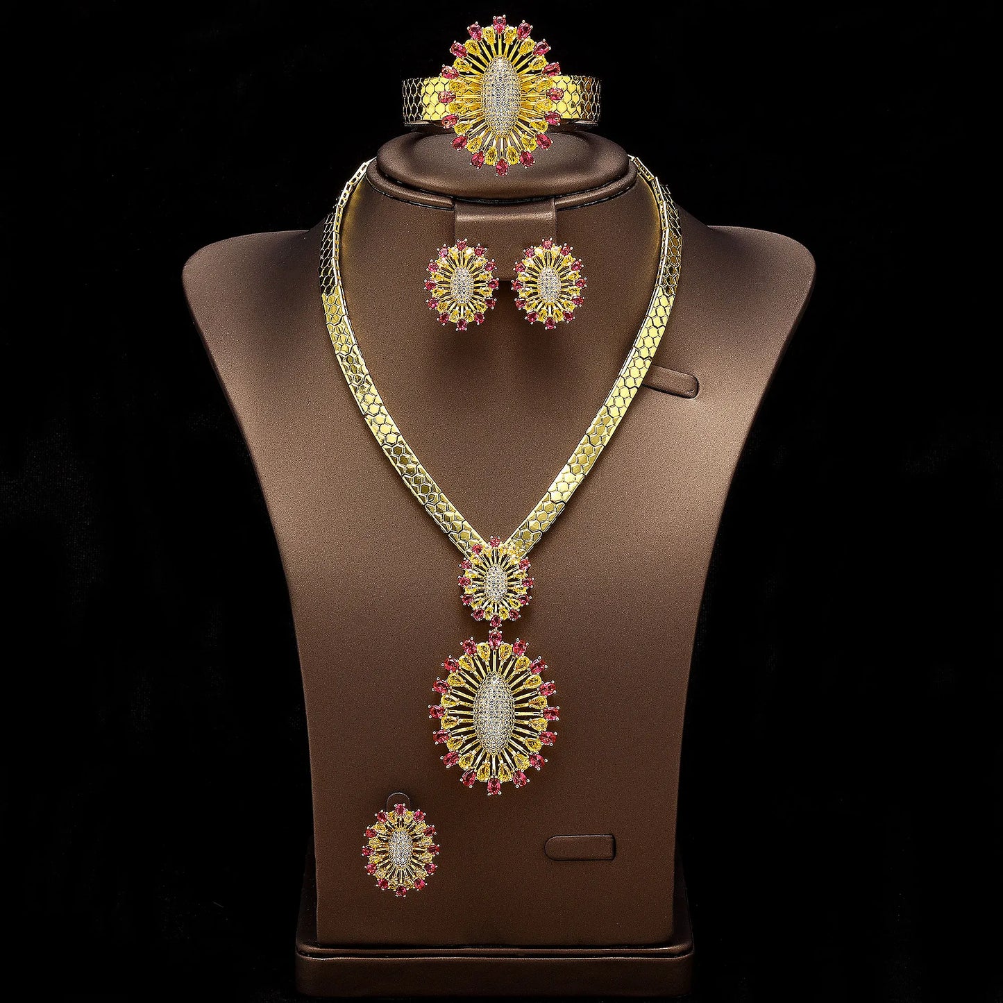 2024 Bridal Wedding Jewelry Set for Women Gold Plated Nigerian African 4pcs Jewelry Necklace Earrings Set Green Red CZ Zirconia