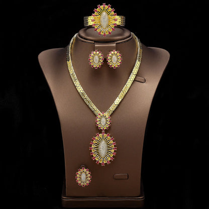 2024 Bridal Wedding Jewelry Set for Women Gold Plated Nigerian African 4pcs Jewelry Necklace Earrings Set Green Red CZ Zirconia