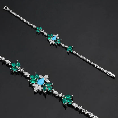 2024 New Exquisite Turquoise Dubai Jewelry Sets for Wedding Bridal Wedding Party 4 Pieces Set Accessories