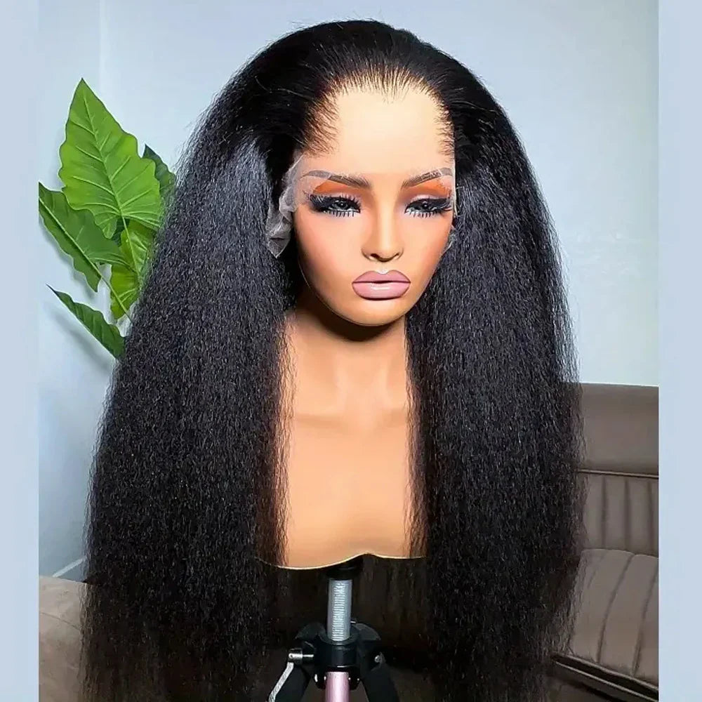13x4 Kinky Straight Lace Front Human Hair Wig With Kinky Edges Baby Hair Glueless Yaki Straight HD Lace Frontal Wig 250% Denisty