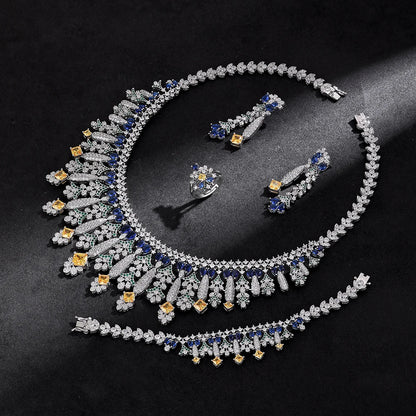 4pcs Bridal Zirconia Full Jewelry Sets For Women Party, Luxury Dubai Nigeria CZ Crystal Wedding Jewelry Sets