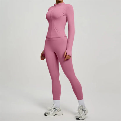 Yoga Coat Sports Top Long Sleeve Jacket Fitness Breathable Women's Tracksuit High Waist Leggings Two Piece Set Gym Clothes