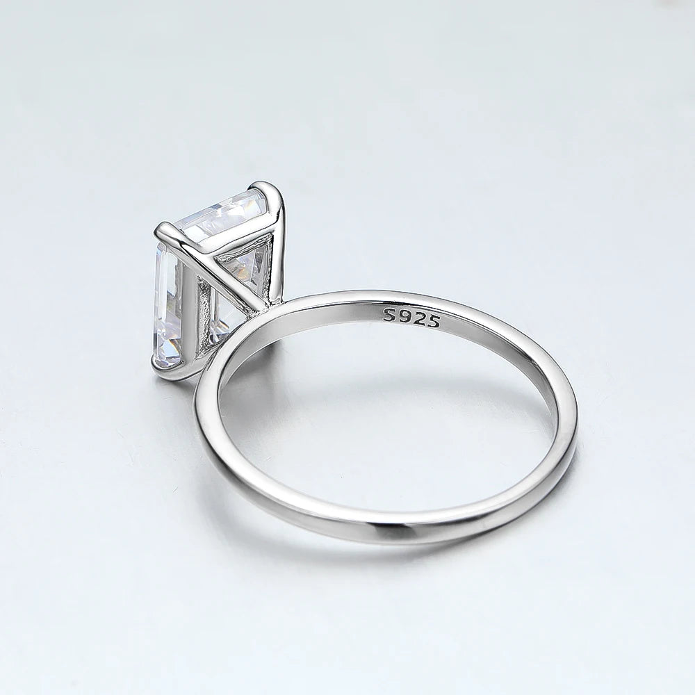 4ct Emerald Moissanite Ring s925 Sterling Sliver Plated 18k White Gold Wedding Band Engagement Rings For Women