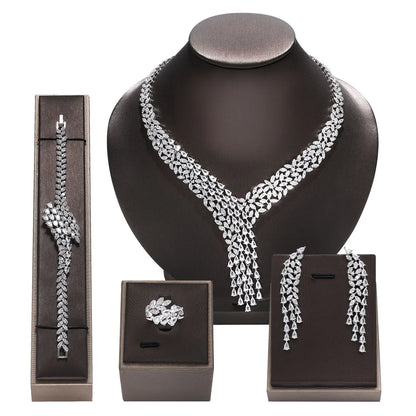 Bridal Zirconia Full Jewelry Set for Ladies Party Luxury Dubai Nigeria CZ Crystal Wedding Necklace Set