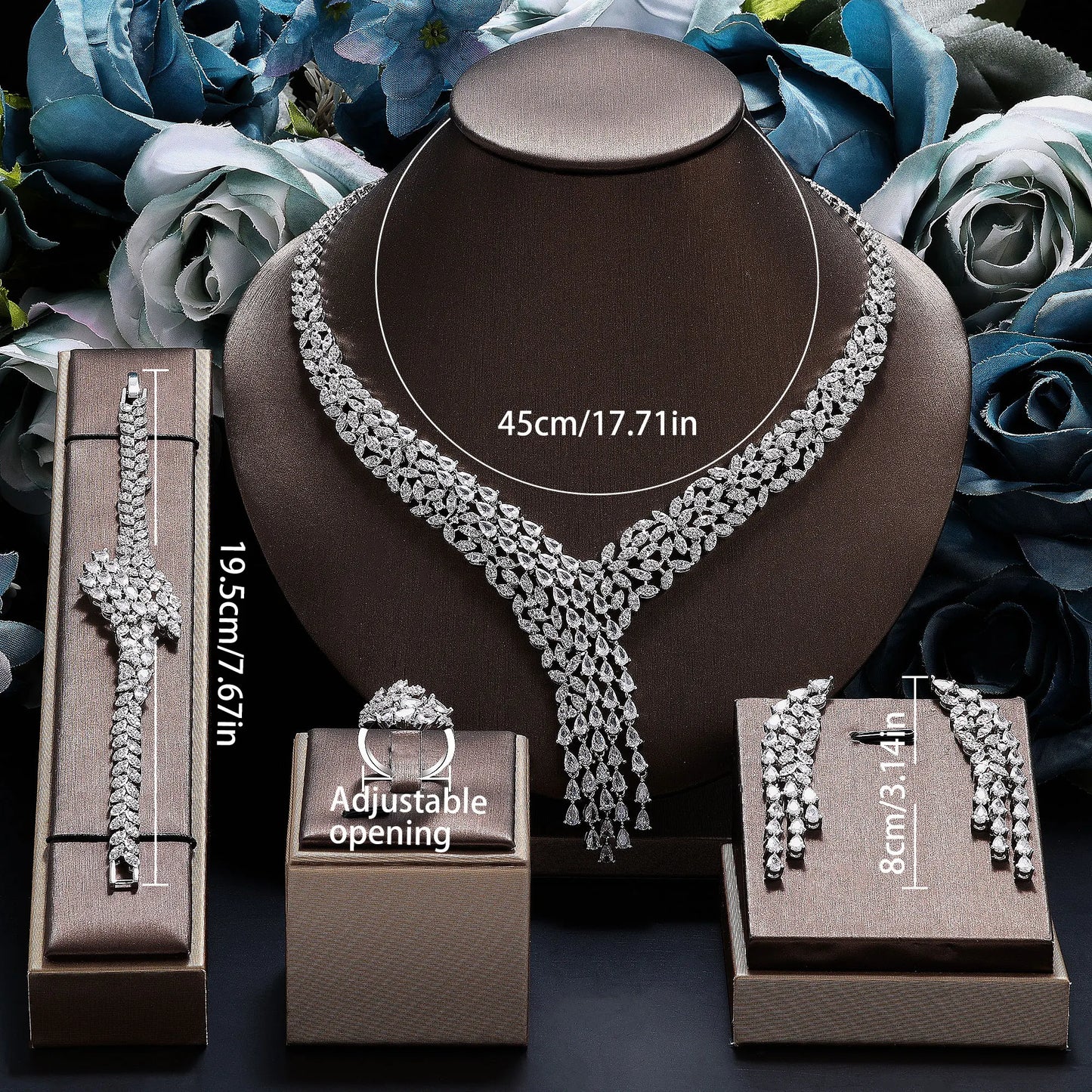 Bridal Zirconia Full Jewelry Set for Ladies Party Luxury Dubai Nigeria CZ Crystal Wedding Necklace Set