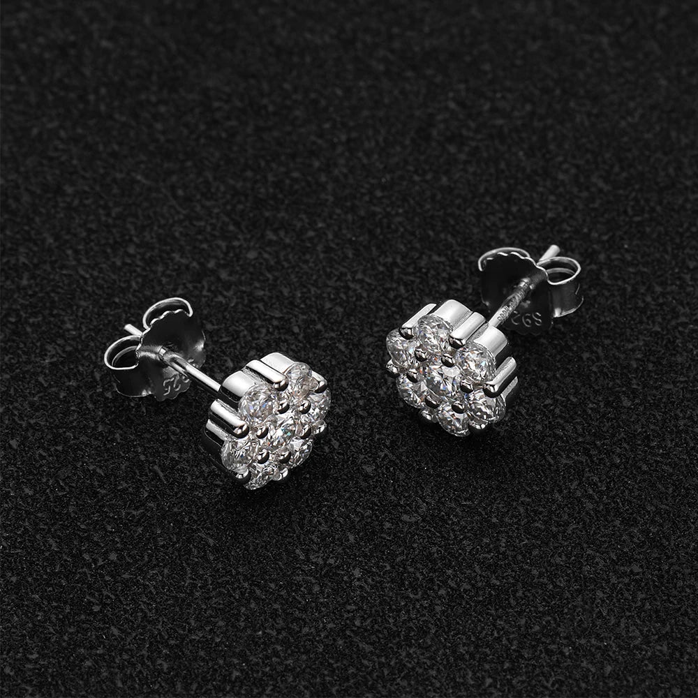 Moissanite Stud Earrings 18k White Gold Plated Sterling Silver D VVS1 Round Lab Diamond Ear Studs For Women Men