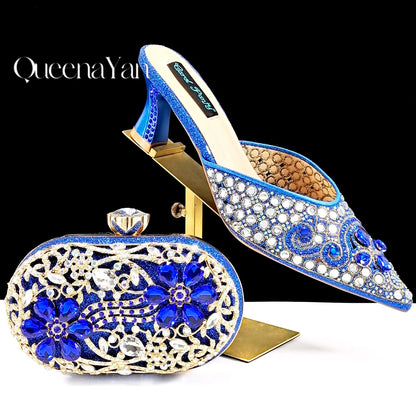 Luxury Pink Rhinestone Party Shoes and Clutch for Women- Elegant Crystal Heels with Matching Evening Bag