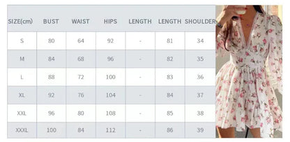 Women Floral Print Mini Dress High Waist A-Line Summer Autumn Long Sleeve V Neck Dresses Vintage Beach Vacation Casual Vestidos