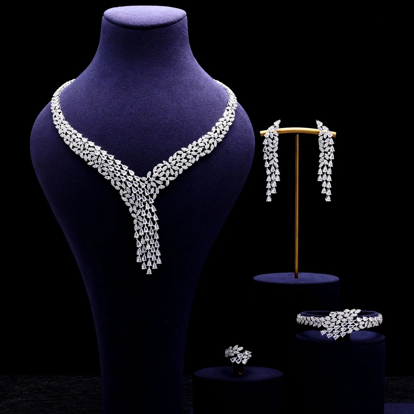Bridal Zirconia Full Jewelry Set for Ladies Party Luxury Dubai Nigeria CZ Crystal Wedding Necklace Set