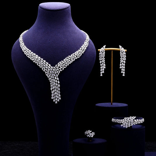 Bridal Zirconia Full Jewelry Set for Ladies Party Luxury Dubai Nigeria CZ Crystal Wedding Necklace Set