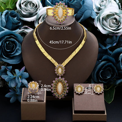 2024 Bridal Wedding Jewelry Set for Women Gold Plated Nigerian African 4pcs Jewelry Necklace Earrings Set Green Red CZ Zirconia