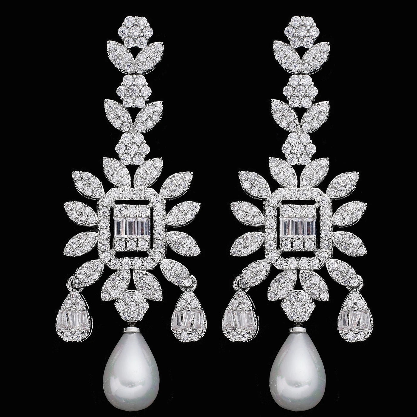 Elegante Conjunto de Joias de Noiva Pérolas Zircônias CZ Para Mulheres 4 Peças Corrente Ajustável 2024 Joia de Festa de Casamento da Noiva