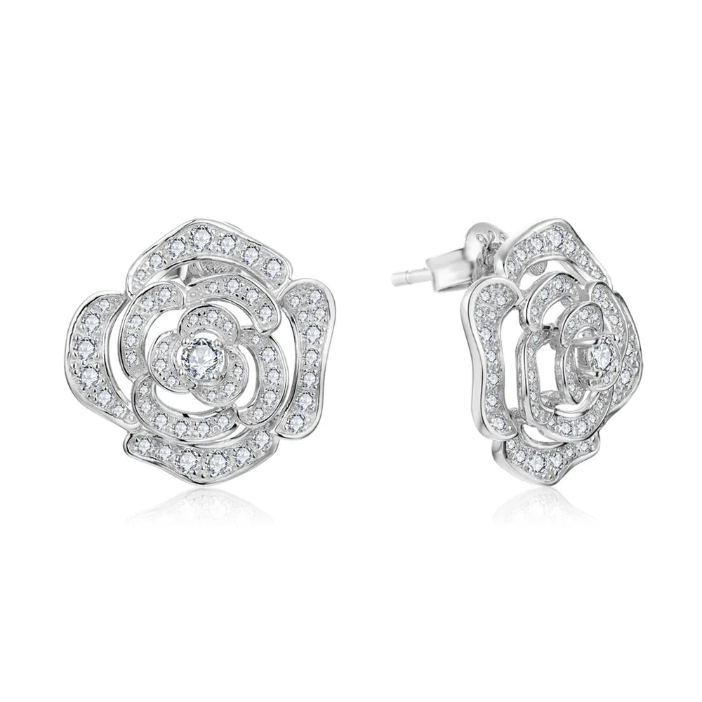 New S925 Silver Diamond Moissanite Stud Earrings for Women 18k Gold Plated Sparkling Flower Wedding Fine Jewelry Travel