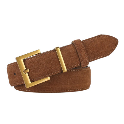 Fashion Suede Cowhide Women‘s Belts Genuine Leather 2.8cm Wide Belt Metal Buckle Women Belt Matched Dress Jeans Skinny Girdle