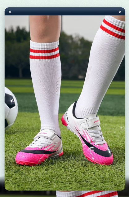 Kids TF Turf Soccer Shoes Child Outdoor Athletic Training Sports Footwear Pink Black Green 3 Colors Available for Boys Girls
