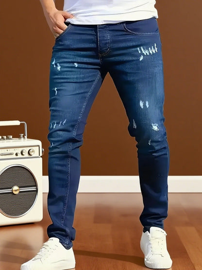 Men's Slim-Fit Stretch Jeans - Vintage Five-Pocket Light Blue | Retro Style, Modern Fit for Fall Transition