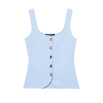 Vintage Casual Chic Yellow Women Cami Tops Solid Single Breasted Sleeveless Vest Fashion 2025 Spring Summer Holiday Tops