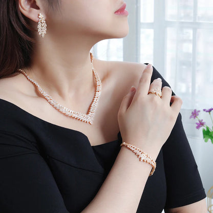 2024 Fashion Minimalist 4-piece Cubic Zirconia Bridal Wedding Jewelry Set Saudi Nigeria Women's Romantic Wedding Dress